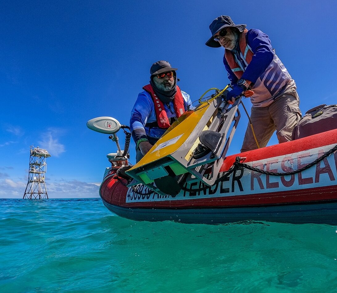 Australian Institute of Marine Science AIMS underwater imaging platform being launched from boat Credit Marie Roman