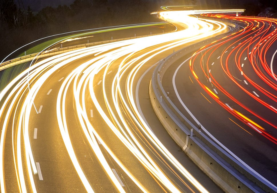 Highway car light trails moving data